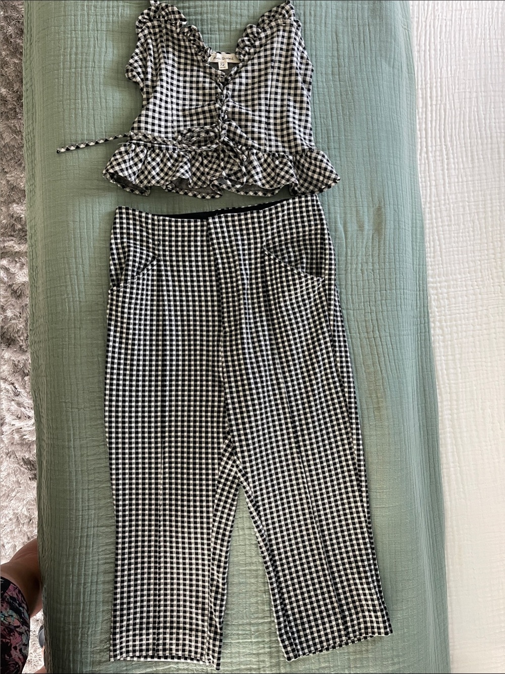Anthropologie Black and White Gingham Straight-Leg Pants and tank top set